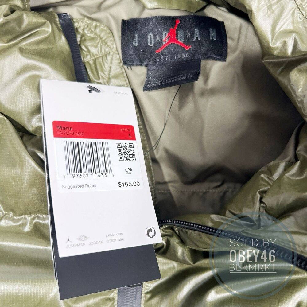 Nike Air Jordan Flight Shine Down Fill Therma Fit  Vest Green FV7273-222 Size L - Picture 2 of 4